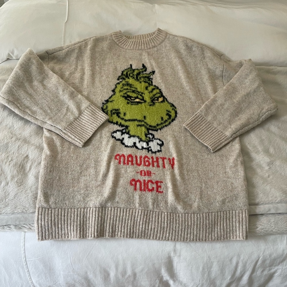 American Eagle Outfitters Beige Grinch Crewneck Sweater